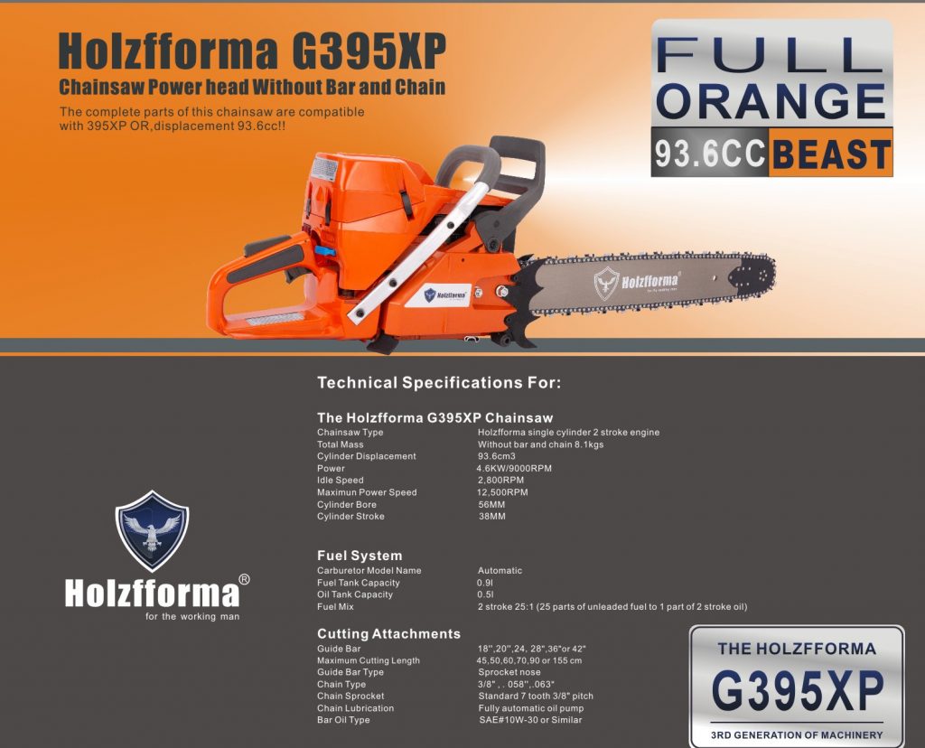 93.6cc Holzfforma G395XP Orange Gasoline Chainsaw