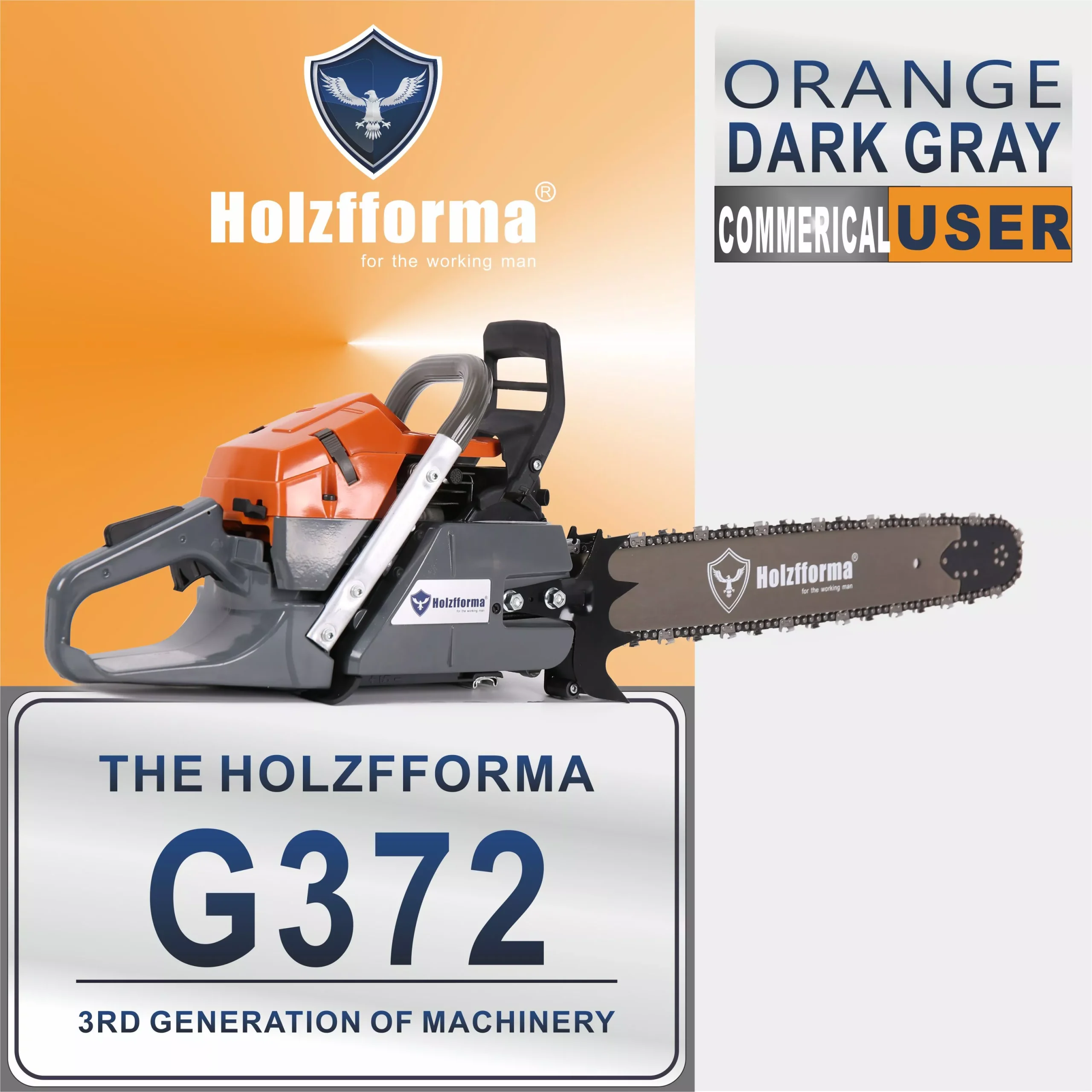 65cc Holzfforma Orange Dark Gray G372 Gasoline Chainsaw with 20 inch bar  and chain
